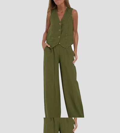 Ava™ | Buttoned Vest and Wide Pants