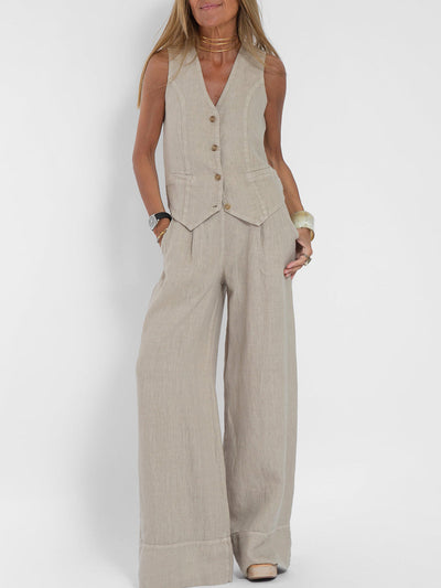 Ava™ | Buttoned Vest and Wide Pants