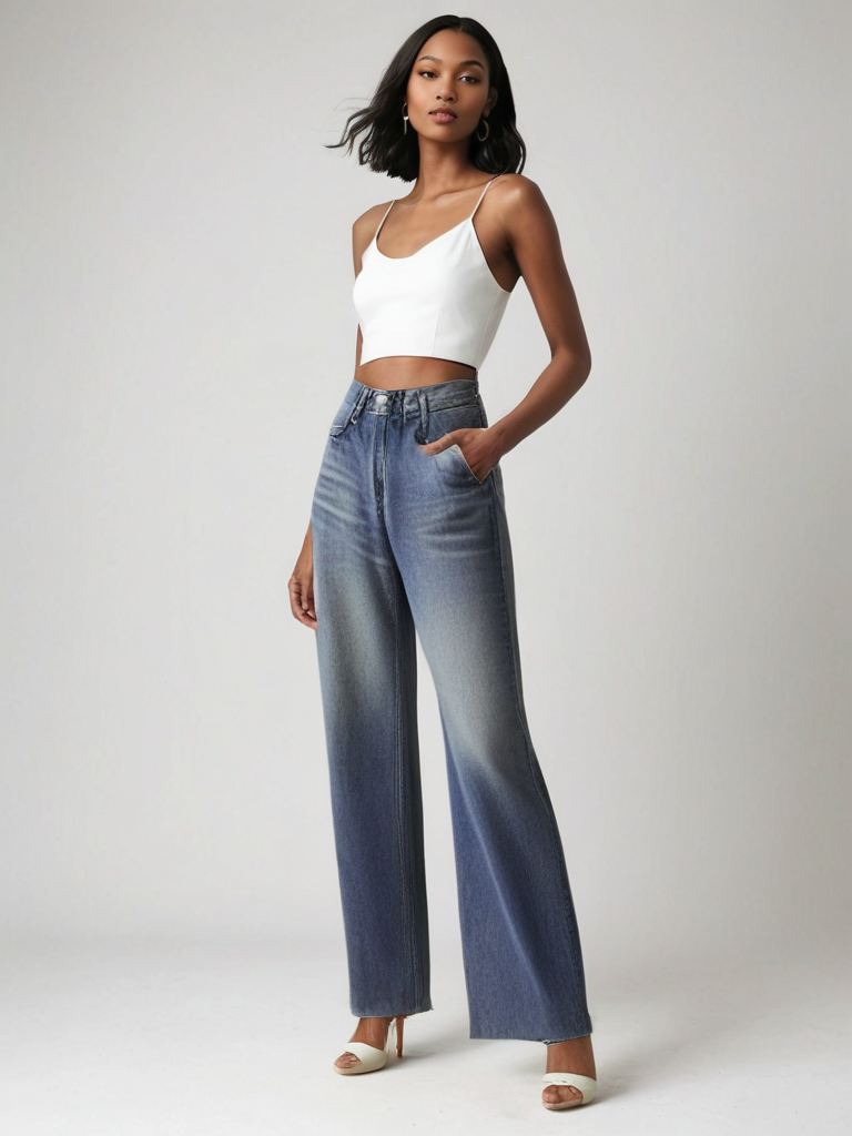 Ava™ | Wide Jeans with Worn Effect