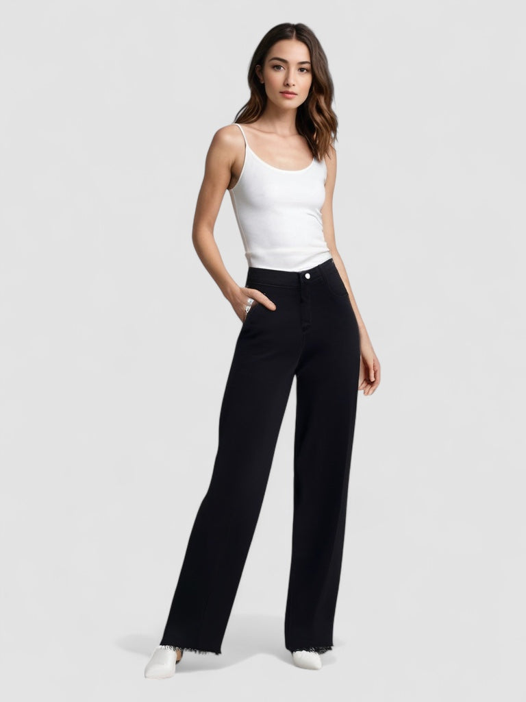 Ava™ | Elegant Black Jeans with Raw Finish