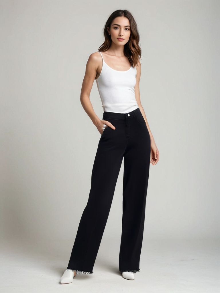 Ava™ | Elegant Black Jeans with Raw Finish
