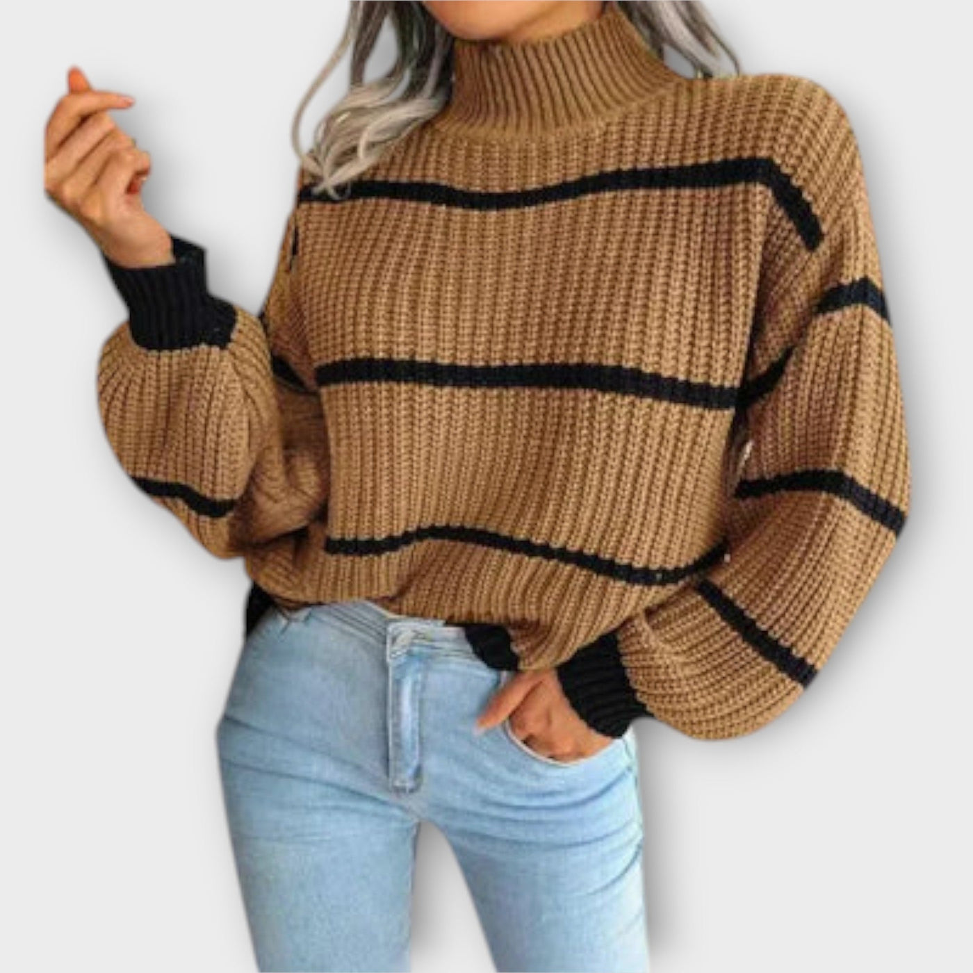 Ava™ - High Neck Sweater with Stripes