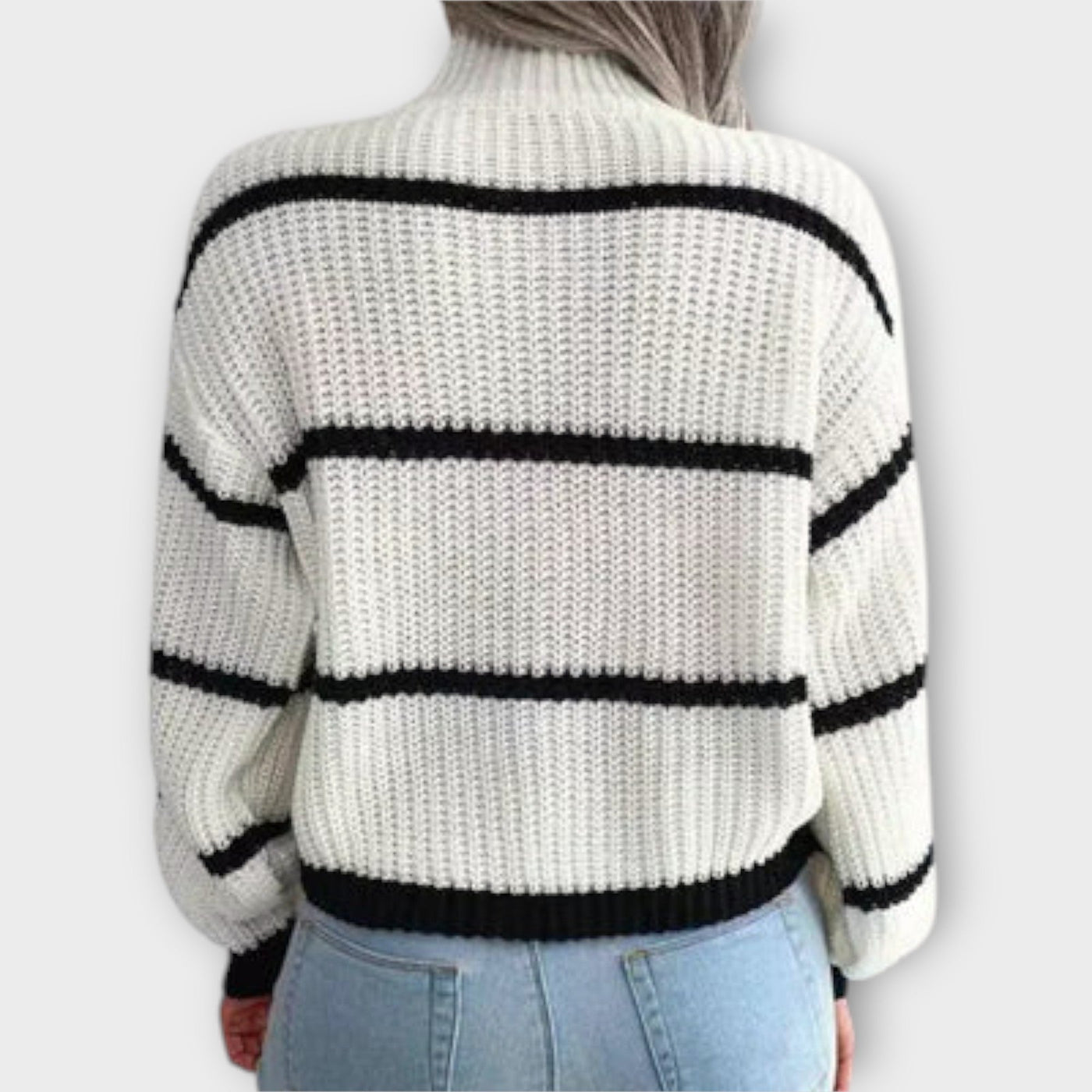 Ava™ - High Neck Sweater with Stripes