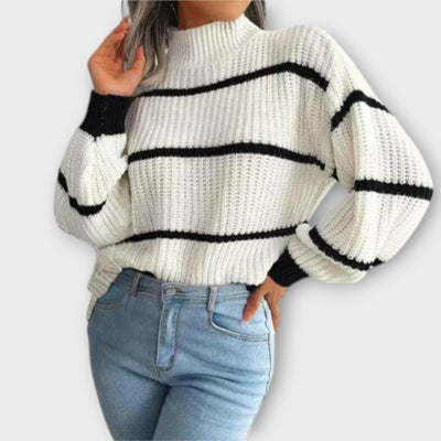 Ava™ - High Neck Sweater with Stripes