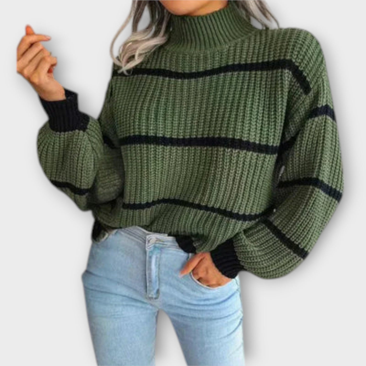 Ava™ - High Neck Sweater with Stripes