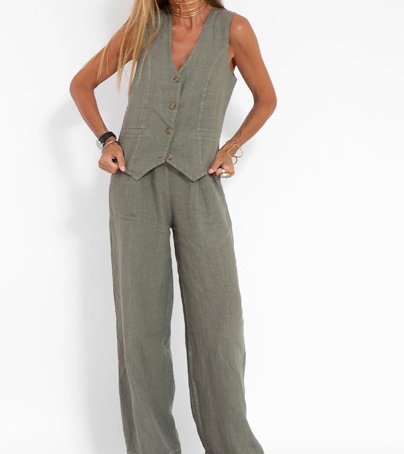 Ava™ | Buttoned Vest and Wide Pants