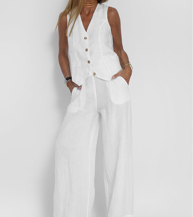 Ava™ | Buttoned Vest and Wide Pants