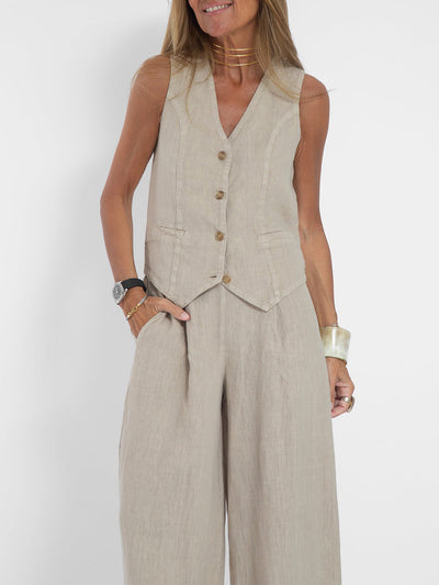 Ava™ | Buttoned Vest and Wide Pants