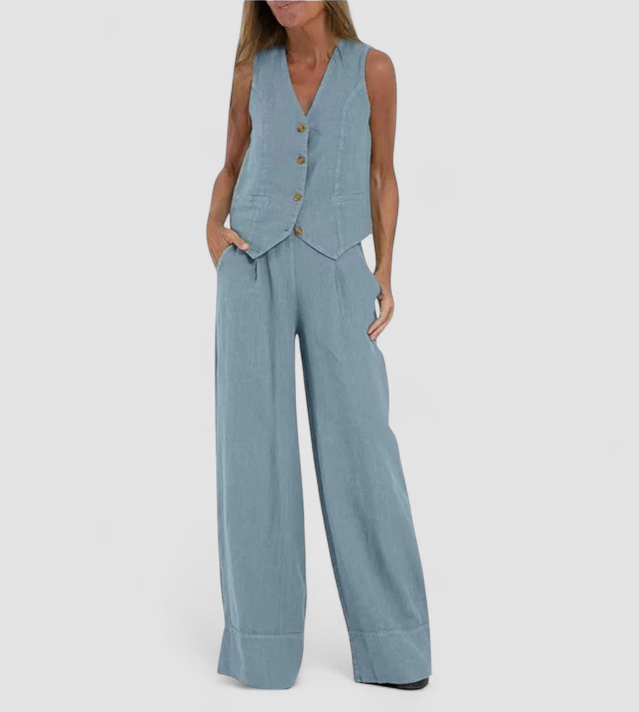 Ava™ | Buttoned Vest and Wide Pants
