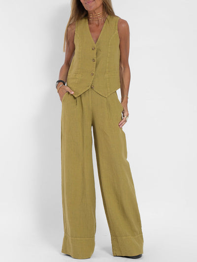 Ava™ | Buttoned Vest and Wide Pants